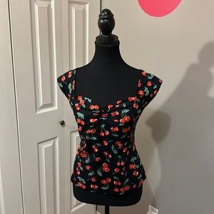 Hell Bunny Vixen, pin up style top, cherry pattern